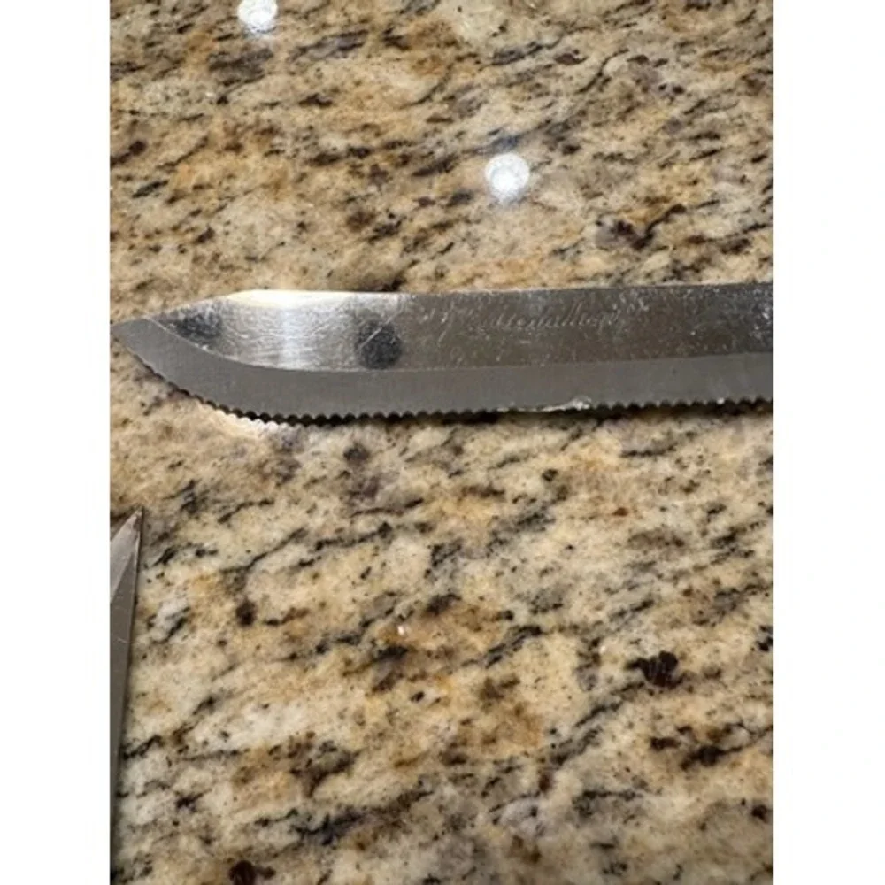 Vintage‎ Medallion Serrated Edge Butcher Knife Stainless Steel Japan Wood Handle